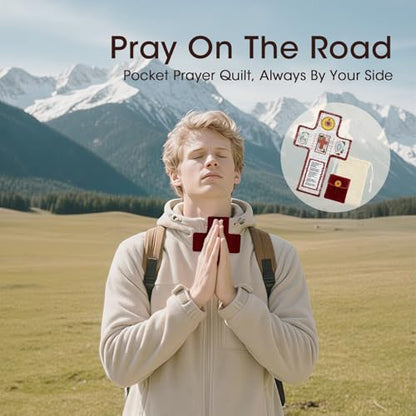 Onism Pocket Prayer Quilt with Cross, 3 Pack, Dark Red Stone Cross - color: 3pcs Red+stone–small (No Pocket)