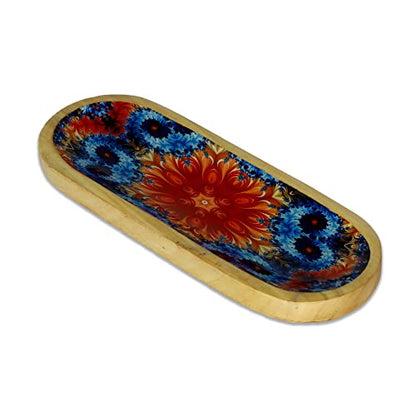 Bless-International Traditional-Handmade-Tray-Burner Wooden-Trat-Incense-Stick-Holder Ash-Catcher-Stand for-Aromatherapy-Meditation-Yoga 11x4x1.22 Inches (Abstract Flowers) - color: Abstract Flowers