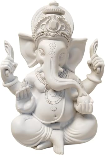 Indian God Lord Ganesha Statue,Hindu Elephant Statue Ganpati Idol Buddha Sculptures,Hindu Gift,Home Temple Mandir Meditation Yoga Room Decor 7.87"(White) - color: White, size: 7.87"