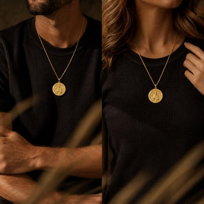 Patron Saint Necklace 14K Gold Medal Catholic Pendant Christian Religious Amulet Jewelry Gift for Men Women