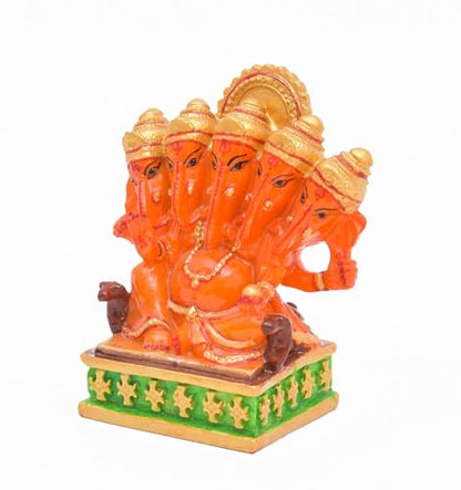 Polyresin Panchmukhi Ganesh ji Statue Murti Idol for Gift and Home Decor, 4x3 Inch