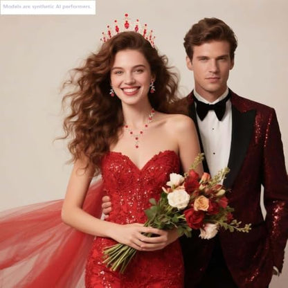 Kamirola Tiaras and Crowns for Women,Tiaras Earrings Necklace, Crystal Bridal Jewelry Set, Costume Party Halloween Prom Pageant Jewelry for Women(TR45) - color: Gold Red