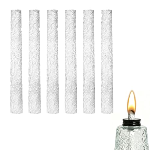 6 Pack Oil Lamp Torch Fiberglass Wicks 5.1” Long-Lasting Citronella Wicks for Tiki Torch, Metal & Glass Lamps