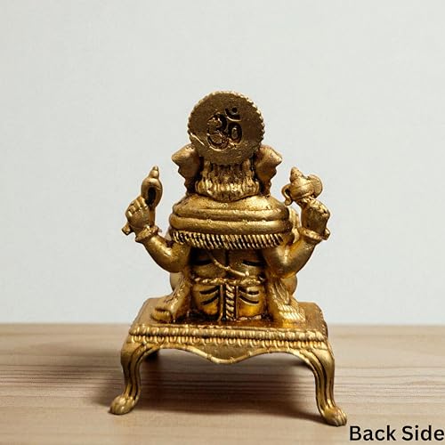 Brass Lord Ganesha Idol on Lotus – 2.25 Inch Small Hindu God Statue for Home Temple Décor, Ganpati Murti for Puja, Meditation & Gift – Handcrafted Indian Religious Figurine, 50 Gram