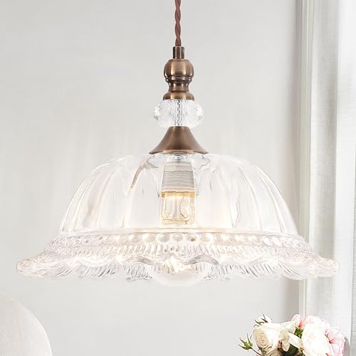 10.6" Glass Brass Gold Vintage Pendant Light Fixtures for Kitchen Island - size: 10.63 Inch Clear Glass 1-Light