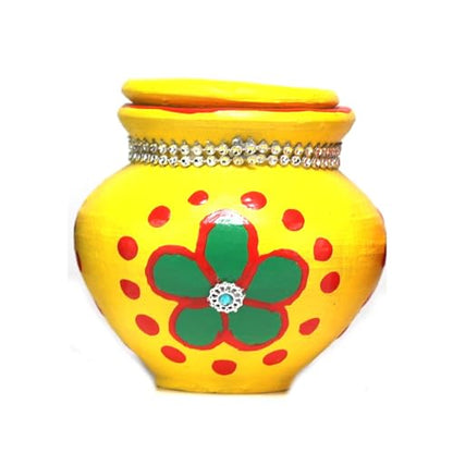 ASHIRWAD Mitti Kalash Soil Earthen Clay Terracotta Mud Mati for Puja Marriages Karvachoth Pot Grahpravesh Earthenware (3 inch D2 Yellow)