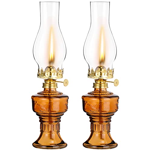 2 Pcs Oil Lamps for Indoor Use, Hurricane Kerosene Lamp, Brown - color: Brown