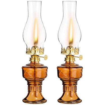 2 Pcs Oil Lamps for Indoor Use, Hurricane Kerosene Lamp, Brown - color: Brown