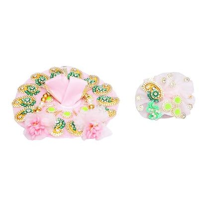 Laddu Gopal Dress with Mukut Bal Krishna ji Kanha ji God Vastra- Pink (6") - size: 6" Inches -1