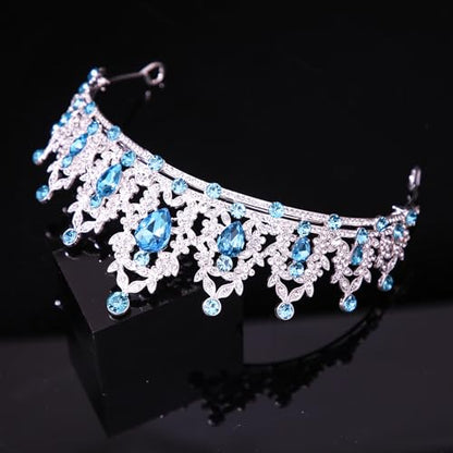 Kamirola Tiaras and Crowns for Women,Tiaras Earrings Necklace, Crystal Bridal Jewelry Set, Costume Party Halloween Prom Pageant Jewelry for Women(TR45) - color: Lackblue