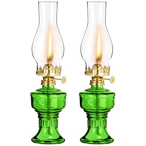 2 Pcs Oil Lamps for Indoor Use, Hurricane Kerosene Lamp, Green - color: Green