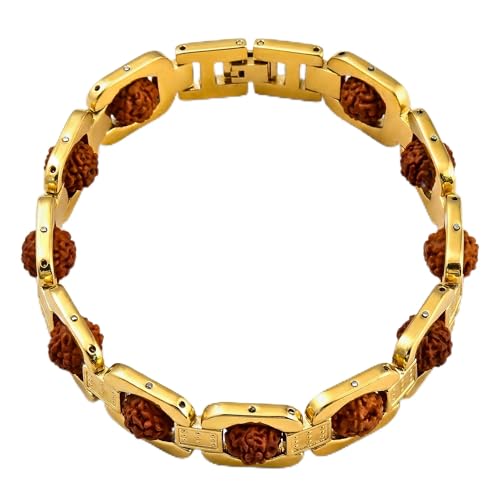 LOVENSPIRE Gold-plated 5 Face Original rudraksha beads Bracelet for Men – Panchmukhi Spiritual Wrist jewelry for Meditation & positive Energy - color: Gold Sleek