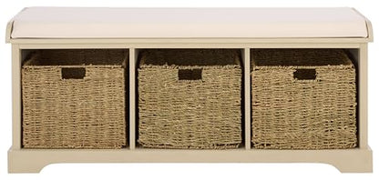SAFAVIEH Furniture - Lonan Storage Bench - Sand - Solid Wood - Farmhouse Lift-Top Design - Ideal for Entryway, Living Room, Hallway, 18" Seat Height (AMH5733G) - color: Sand