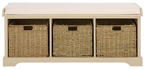 SAFAVIEH Furniture - Lonan Storage Bench - Sand - Solid Wood - Farmhouse Lift-Top Design - Ideal for Entryway, Living Room, Hallway, 18" Seat Height (AMH5733G) - color: Sand