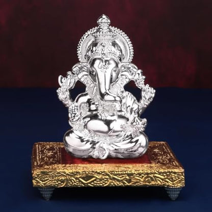 Ganesha Idol Ganesha Murti Ganpati Idol Handcrafted Ganesha Silver Plated Ganesha for CarDashboard Home Decor Puja Room Decorative Showpiece Gift Item (Silver Plated Vighnaharta Ganesha)