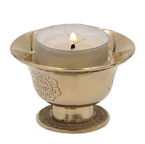 DharmaObjects Ghee Lamp Holder Candle Holder Tibetan Brass Oil Butter Lamp Buddhist Supplies (Medium)