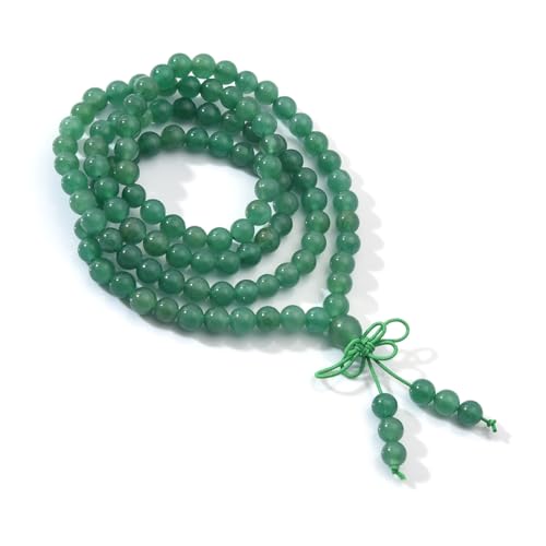 108 Mala Beads Stretch Bracelet 6mm Natural Gemstone Prayer Beaded Necklace - color: Green Aventurine