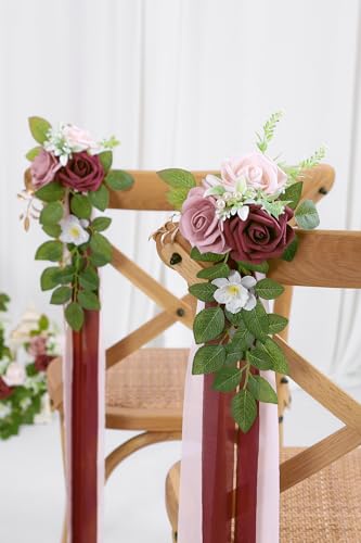 10 Burgundy Wedding Aisle Decorations - color: Burgundy + Mauve