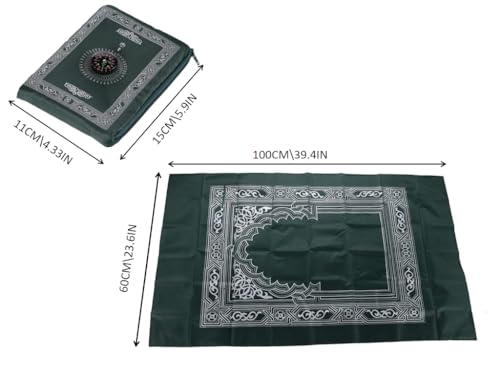 1 Piece Travel Prayer Mat with Compass,Muslim Prayer Carpet,with Compass Pocket Sized Carry Bag,Muslim Travel Prayer Mat and Attached Compass,Islamic Prayer Rug,Green