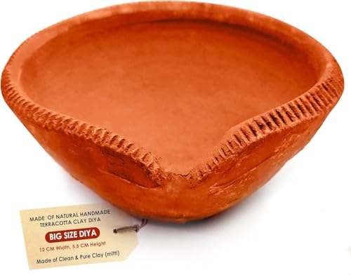 SATVIK Akhand Clay Diya for Diwali Pujan Pooja Traditional Whole Night Terracotta Earthen Deepawali Diya. (Design 1)