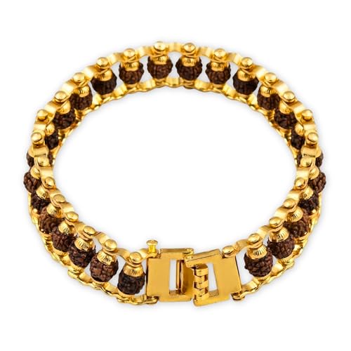 LOVENSPIRE Gold-plated 5 Face Original rudraksha beads Bracelet for Men – Panchmukhi Spiritual Wrist jewelry for Meditation & positive Energy - color: Gold Royal