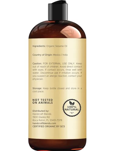 Handcraft Blends Organic Sesame Oil - 16 Fl Oz - 100% Pure and Natural - Premium Grade Carrier Oil for Skin and Hair - Hair and Body - Massage - Expeller-Pressed and Hexane-Free - size: 16 Fl Oz (Pack of 1)