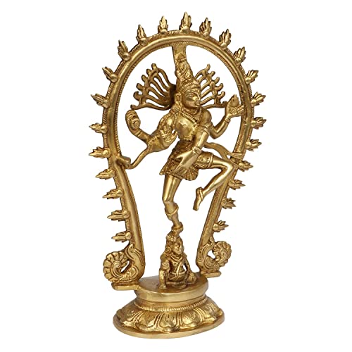 Brass Natraj Dancing God Shiva Idol Nataraja Dance Murti Statue for Home Office Decor & Temple Gold 12 Inch
