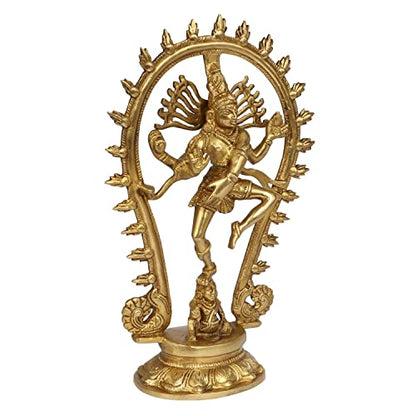 Brass Natraj Dancing God Shiva Idol Nataraja Dance Murti Statue for Home Office Decor & Temple Gold 12 Inch
