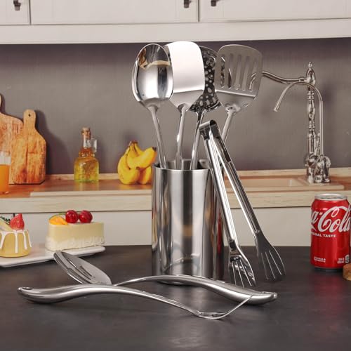 18/10 Stainless Steel Kitchen Utensils Set with Holder for Countertop - color: 12-Pieces
