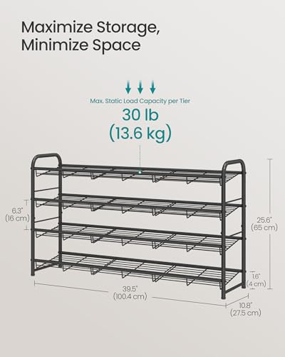 SONGMICS 4-Tier Long Stackable Metal Shoe Rack, Holds Up to 20 Pairs - color: Black, size: 4 Tiers (39.5"W)