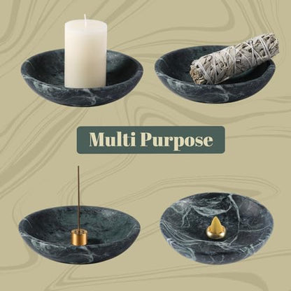 Koville Natural Marble Incense Holder, Incense Holder for Sticks with 9 Holes, Handmade Incense Burner Ash Catcher for Meditation Yoga SPA, Balsam Fir/Palo Santo/Sage/Cone (Green) - color: D=150-alpi Green