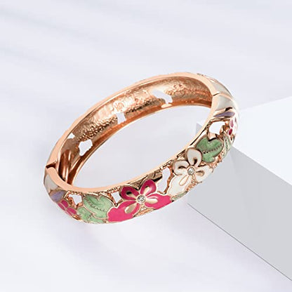 UJOY Fashion Cloisonne Bracelets Plated Butterfly Filigree Enameled Womens Gifts Bangles Spring Hinged 88A09 - color: 2 Pcs/Set-A09-White
