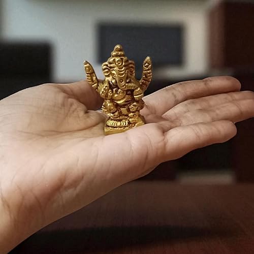 Brass Lord Ganesha Statue 1.5 Inch 50 Gram | Small Handcrafted Ganpati Idol for Home Temple & Puja | Hindu Elephant God of Wisdom & Prosperity | Mini Brass Ganesha Murti for Spiritual Decor & Gifting