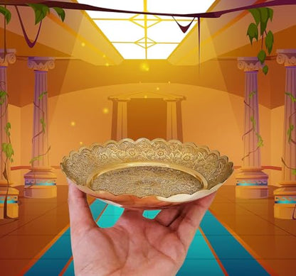 SATVIK Handmade Brass Nakashi Plate – 6 Inch Pooja Thali Set for Puja, Bhog, and Temple Decoration