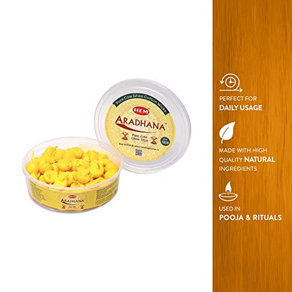 HEM Aradhana Pure Cow Ghee Diya with Batti – Pack of 100 | Ready-to-Use Wax-Free Ghee Wicks for Puja, Aarti & Festivals | 30-Min Burn Time | Pooja Essentials for Home, Temple & Rituals