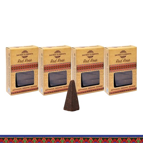 Sacred Elements Red Rose Organic Incense Cone - 5 Cones (Pack of 4) | Natural Aromatic Blend for Purification, Protection & Spiritual Wellness | Handcrafted & Low-Smoke | Long-Lasting Fragrance