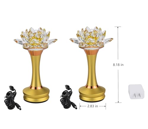 1 Pair - Colorful LED Crystal Lotus Buddhist Lamp USB Rechargeable - color: Deep Gold, size: 8 inches