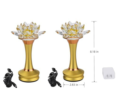 1 Pair - Colorful LED Crystal Lotus Buddhist Lamp USB Rechargeable - color: Deep Gold, size: 8 inches
