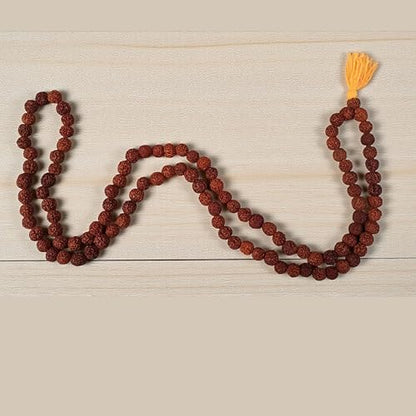 12mm Nepali 5 Mukhi Rudraksha Japa Mala 108+1 Beads | Original Natural Rudraksh Prayer Necklace for Men & Women | Handmade Meditation, Yoga & Hindu Buddhist Rosary Mala