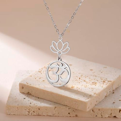 Women OM Necklace Indian Yoga Aum Om Ohm Pendant Necklace Stainless Steel Hindu Meditation Charm Sanskrit Symbol Spiritual Amulet Jewelry for Women Men - color: S-2pcs pendant
