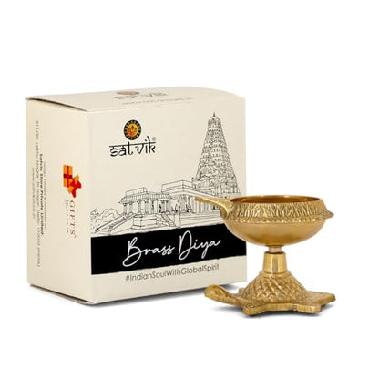 SATVIK 20 Pc Brass Kuber Turtle Diya Set | Traditional Handmade Golden Engraved Virgin Brass Oil Lamp for Puja, Pooja Room, Mandir & Temple | Reusable Diya for Daily Prayer, Diya Vilakku & Home Decor - size: 20PC