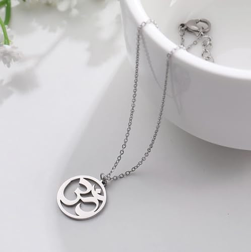 Women OM Necklace Indian Yoga Aum Om Ohm Pendant Necklace Stainless Steel Hindu Meditation Charm Sanskrit Symbol Spiritual Amulet Jewelry for Women Men - color: Sliver