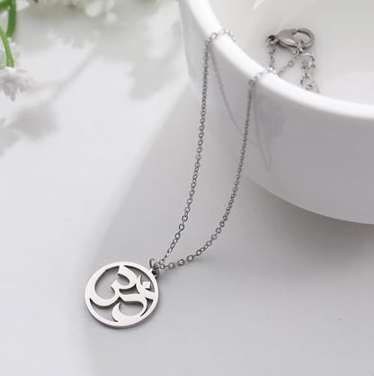 Women OM Necklace Indian Yoga Aum Om Ohm Pendant Necklace Stainless Steel Hindu Meditation Charm Sanskrit Symbol Spiritual Amulet Jewelry for Women Men - color: Sliver