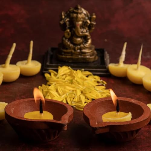 NAMASTEY Pure Cow Ghee Wicks – Pack of 30 Pure Ghee Wicks for Puja | Ready-to-Use Diya Batti | Wax-Free Cotton Wicks | 30-Min Burn Time | Ideal for Pooja, Diwali, and Housewarming Gifts