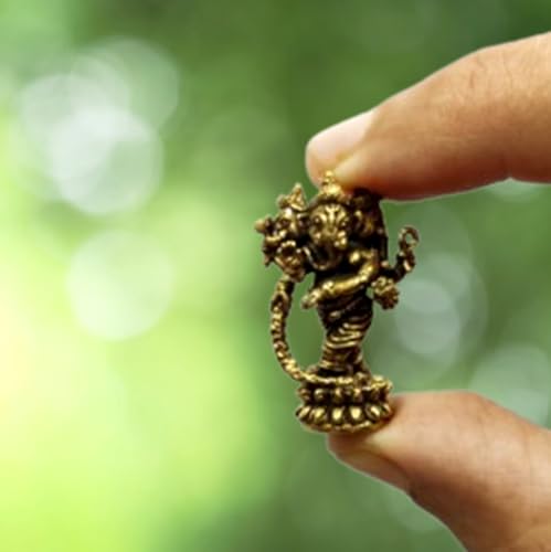 Purpledip Rare Miniature Brass Idol Standing 3-Head Trimukha Ganesha: Collectible Statue with Fine Workmanship (12698D)