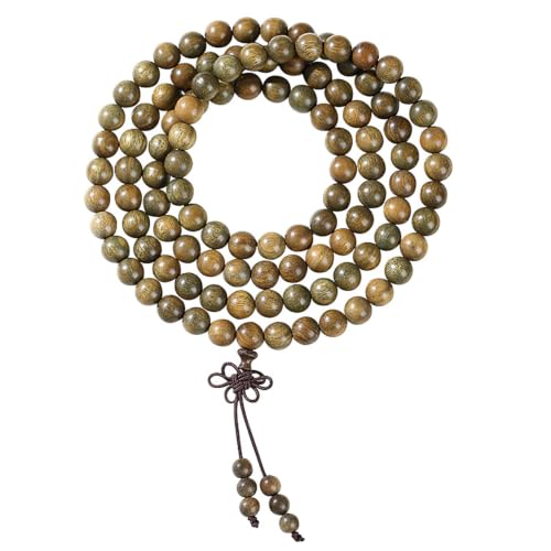 Green Sandalwood Mala Bracelet for Men 108 Beads for Meditation Mala Beads Necklace - style: 8mm Round Beads-32 Inches