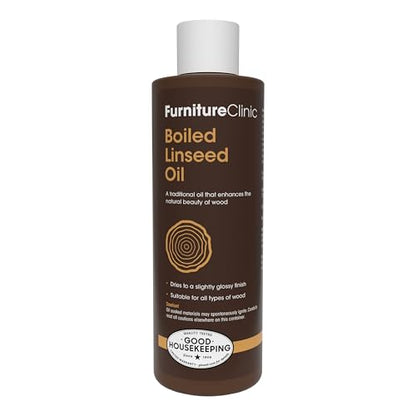 Furniture Clinic Boiled Linseed Oil | 250ml / 8.5 Fl Oz | Refined Oil for Wood Furniture, Stone & Metal | Fast Drying Glossy Finish | Restore & Protect | for Tables, Cabinets, Handles, & More - size: 8.5 fl oz