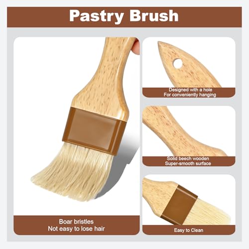 2 pcs Pastry Brush, Natural Bristle Basting Brush for Cooking and Baking, Premium BBQ Brushes for Butter, Oil, Egg, Sauce, Turkey, Marinade and Kitchen Food by SFIUYLB - color: 1inch & 1.5inches -- 2PCS