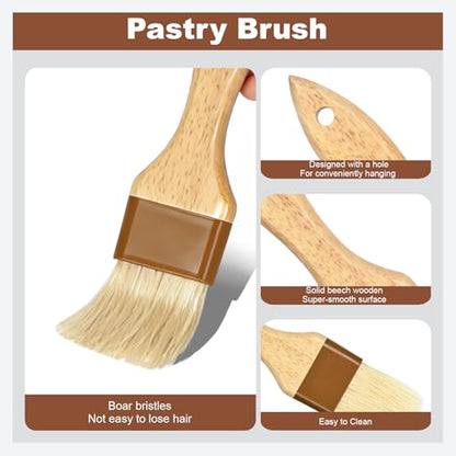 2 pcs Pastry Brush, Natural Bristle Basting Brush for Cooking and Baking, Premium BBQ Brushes for Butter, Oil, Egg, Sauce, Turkey, Marinade and Kitchen Food by SFIUYLB - color: 1inch & 1.5inches -- 2PCS