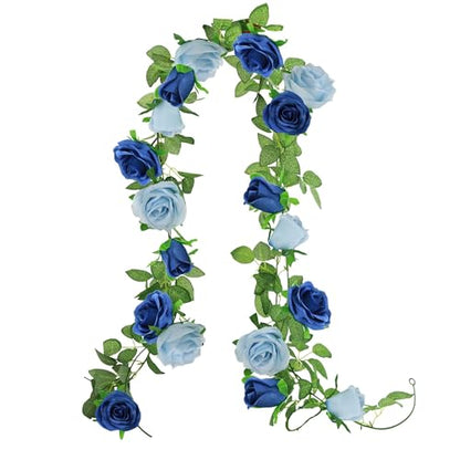GREENTIME 2Pack 6.5FT Mixed Blue Artificial Flower Garland Fake Rose Vines - color: Light Sapphire Blue